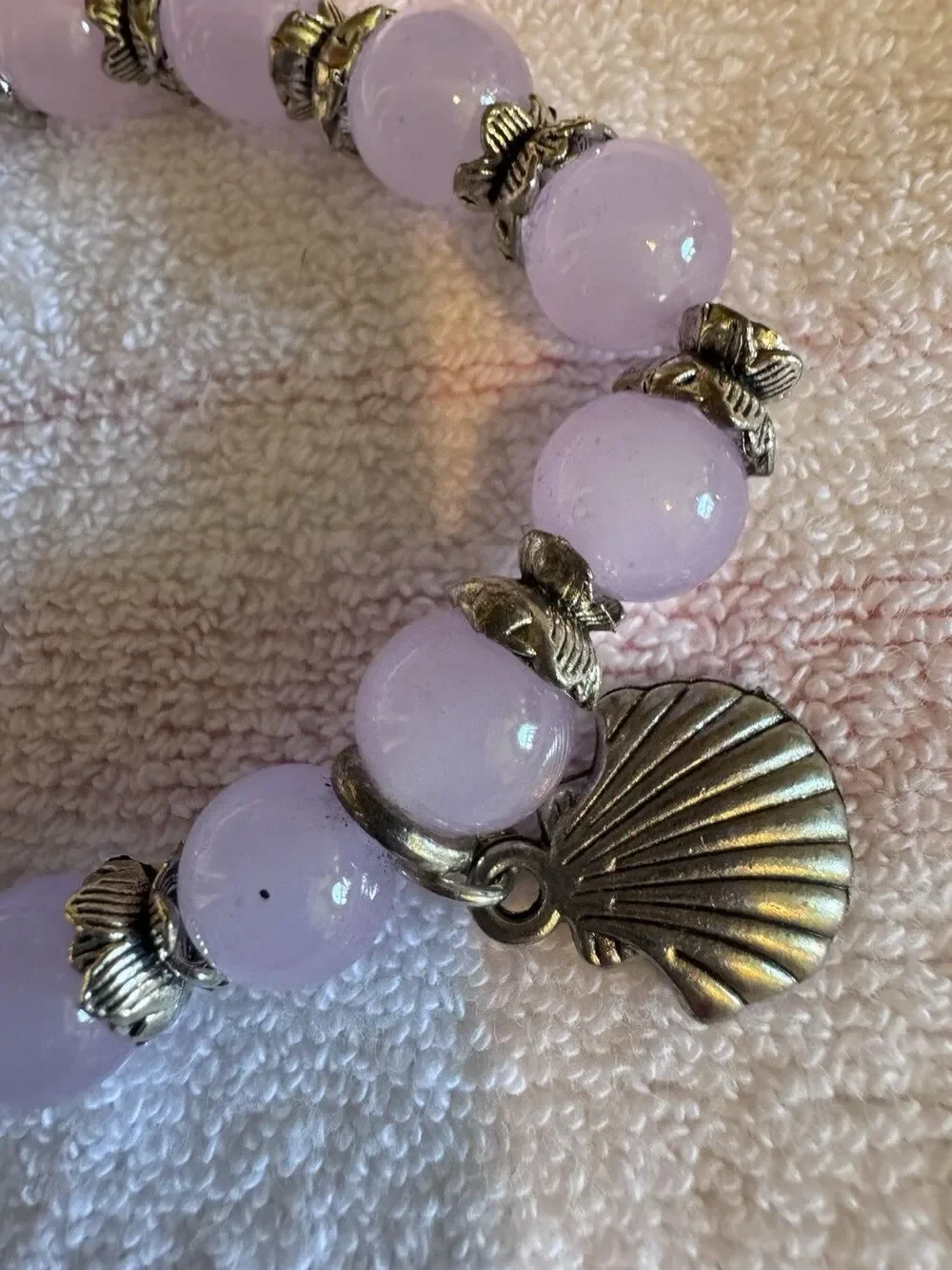 Lavender Bead‎ Stretch Bracelet Silver Butterfly Spacers Seashell Charm Boho